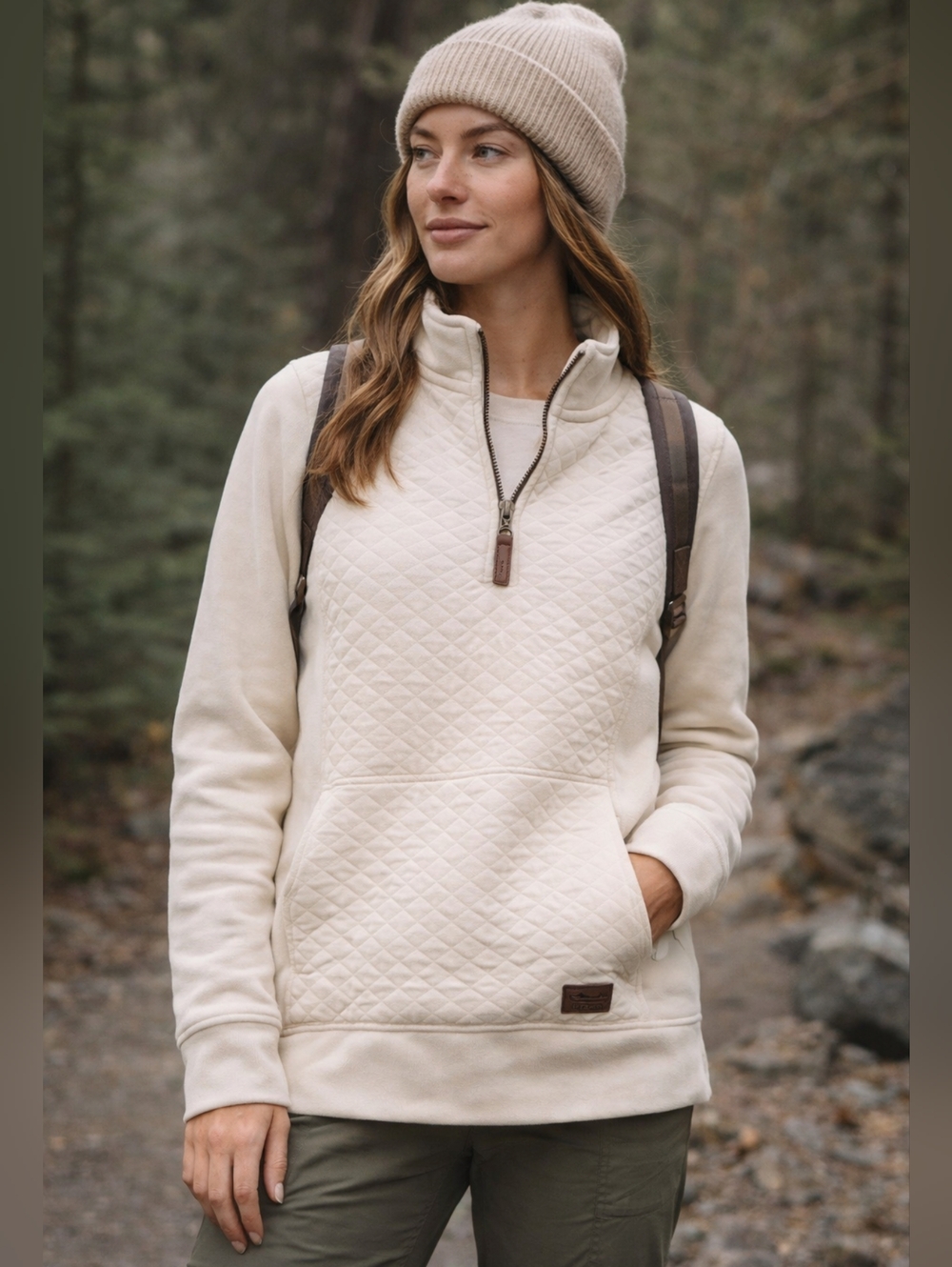 L.L.Bean Quilted Quarter Zip Pullover Cream Ivory Women’s Large Cozy Classic - Picture 1 of 10